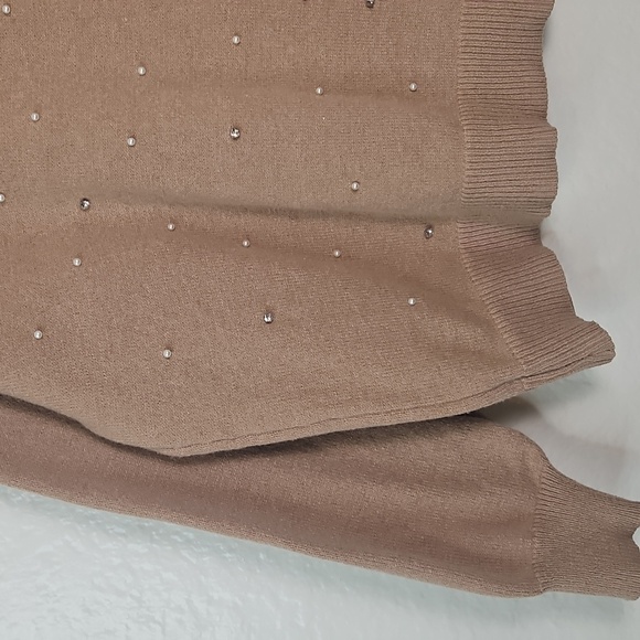 iKnit Pearl Embellished Tan Sweater (XL) Cozy Chic Pullover - Picture 6 of 11